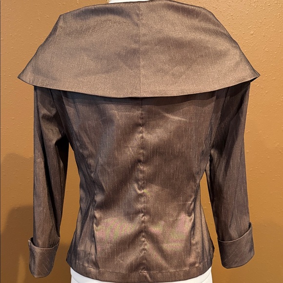 Samuel Dong Bronze Taffeta Rosette Bow Blouse Architectural Collar - Picture 7 of 9